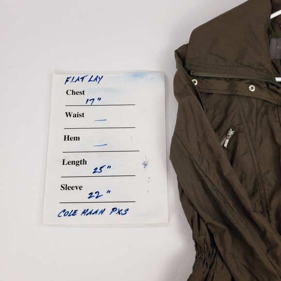 COLE HAAN Sz PXS Olive Green Jacket Adjustable Women Petite Pockets Utility Coat - Picture 12 of 15